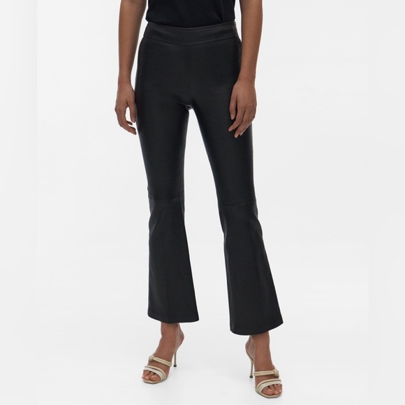 NWT Helmut Lang Skinny Crop Flare Legging Pants Lamb Leather Black Sz 0 - Picture 1 of 16